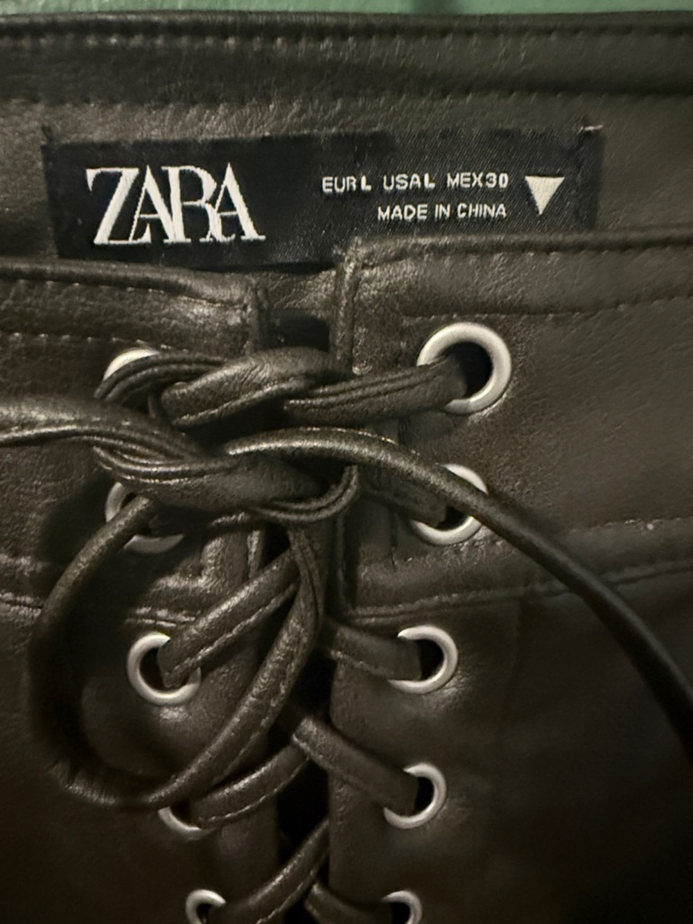Zara Distressed Faux Leather Lace-Up Front & Hem Pants - Picture 2 of 4